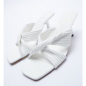 Zara White Pleated Twist Heel Sandal
